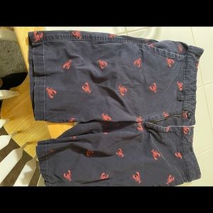 Navy with red lobster print men’s cotton shorts